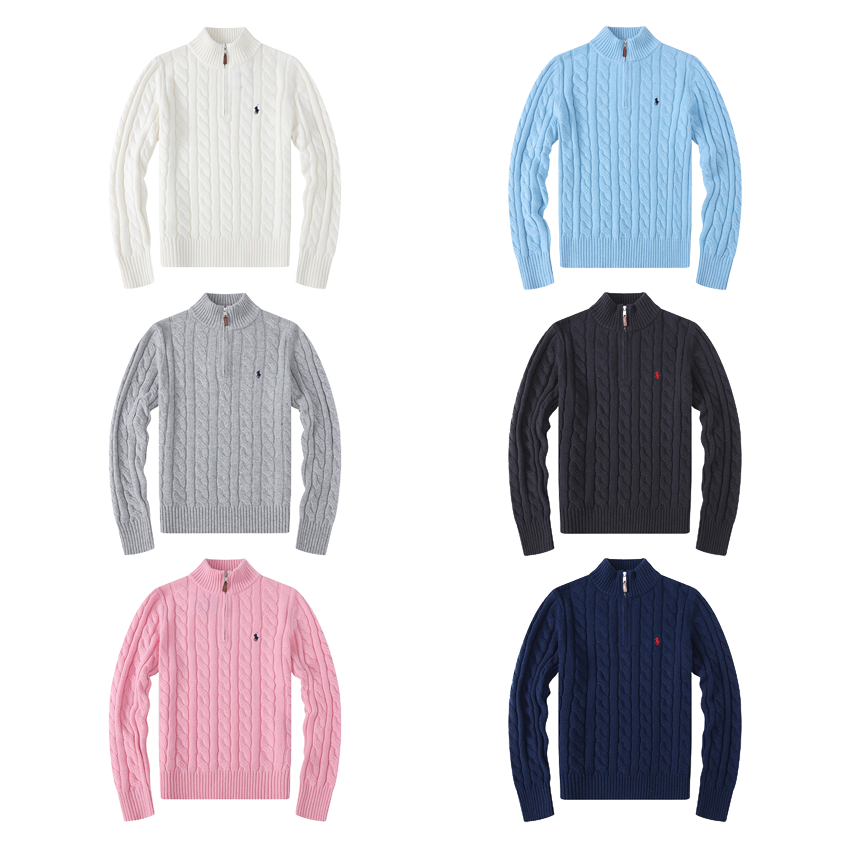Stand-collar zipper sweater knitted polo shirt logo embroidered knit tshirt business casual mens   